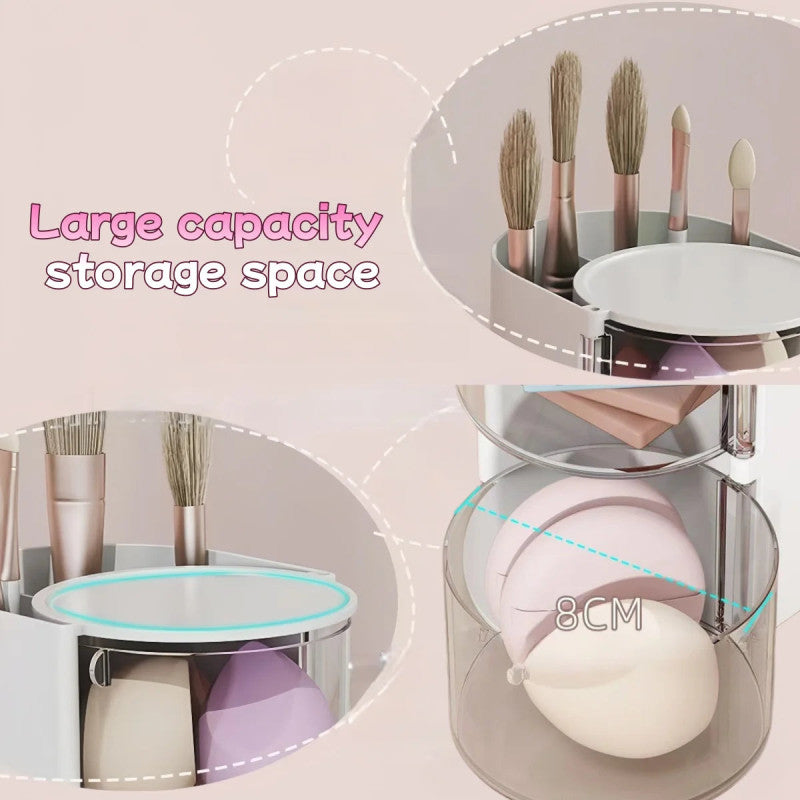 Smart Vanity Organizer, Rotating Makeup Storage Box, Mini Makeup Organizer, Dustproof Cosmetic Organizer