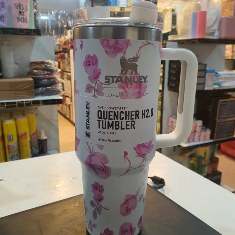 Stanley Tumbler Floral With Lids & Straws ( Large Size )