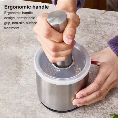 Stainless Steel Manual Spices Pounder, Rust Proof Mortar and Pestle Set, Anti-Slip Chillies Crusher Jar