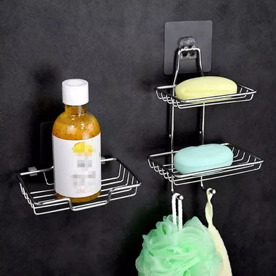 Stainless Steel Soap Dish, Creative Soap Rack, Drill Free Soap Sponge Storage, Wall Mounted Shampoo Holder, Stainless Steel Soap Sponge Holder