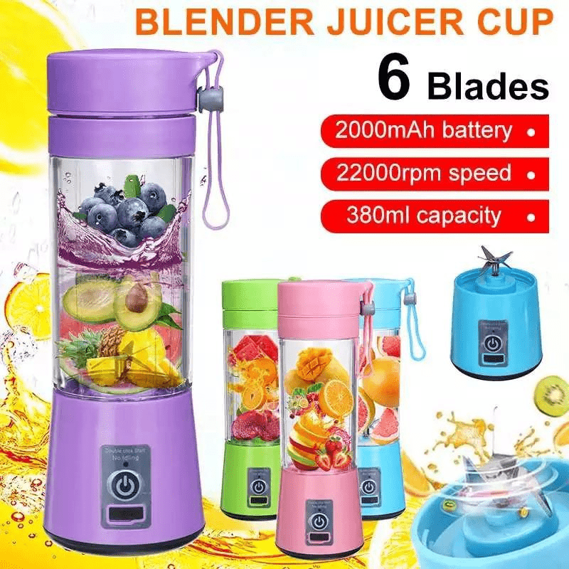 Portable USB Rechargeable Juicer Blender with 6 Blades. - HAYANO